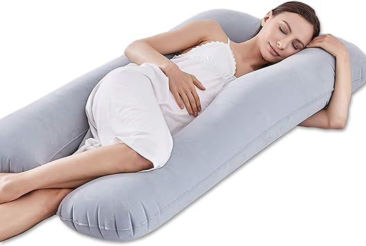 Updated Large Inflatable Pillow Flocked Fabric Pregnancy Pillow Maternity Pillow Nursing Pillow Sleeping Pillow Body Pillow Travel Pillow Home Use & Outdoor Use 55'' US Stock (Gray)