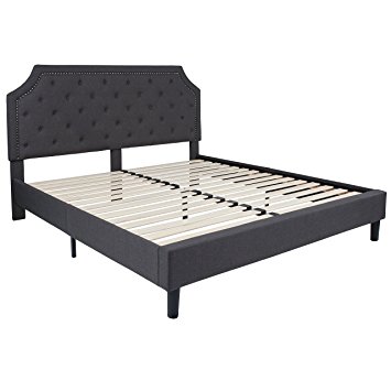 Flash Furniture Brighton Tufted Upholstered King Size Platform Bed in Dark Gray Fabric