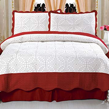 Lavish Home Lydia Embroidered 3-Piece Quilt Set, Full/Queen