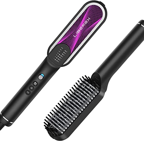 Liberex Hair Straightener Brush - Professional Ionic Hair Heated Straightening Brush Hot Comb with 3 Detachable Replacement Comb Teeth, Fast Heating, 7 Temp Setting 270℉-450℉, Anti Scald Design