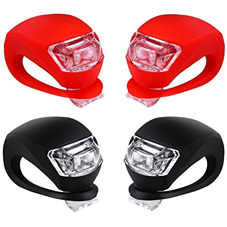 Malker Bicycle Light Front and Rear Silicone LED Bike Light Set - Bike Headlight and Taillight,Waterproof & Safety Road,Mountain Bike Lights,Batteries Included,4 Pack