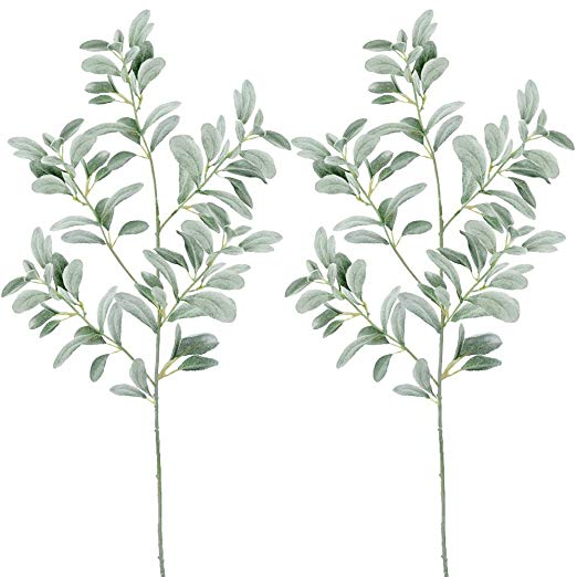 windiy 2 Pcs Artificial Lambs Ear Leaf Spray Artificial Greenery in Dusty Green Flocked 45" Tall 204 Leaves for Holiday Greens Plants Floral Arrangement Bridal Bouquets