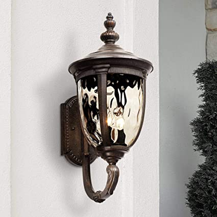 Bellagio Outdoor Wall Light Fixture Bronze 21" Hammered Glass Sconce for House Deck Patio - John Timberland