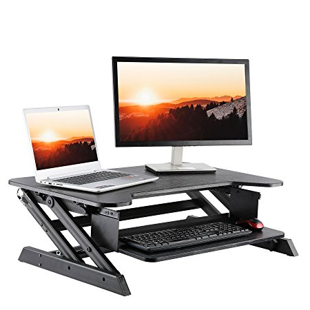 CO-Z Pro Ergonomic Dual-monitor Standing Desk Converter Height Adjustable Sit Stand Desk Riser Workstation Table with Retractable Keyboard Tray