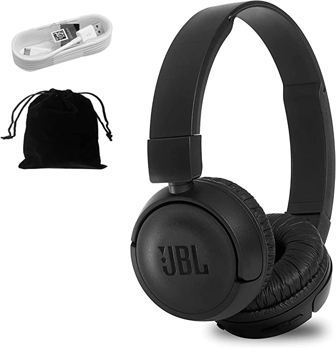 JBL T460BT - On-Ear Wireless Bluetooth Headphones, Extra Bass with 11 Hours Playtime & Mic - Includes Bonus Extended 5ft Charging Cable and Velvet Storage Pouch - Black