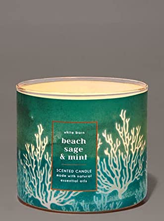 Bath & Body Works, White Barn 3-Wick Candle w/Essential Oils - 14.5 oz - 2021 Summer Scents! (Beach Sage & Mint)