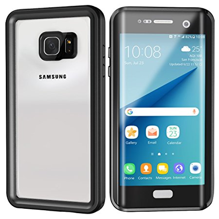 Lanwow S7 Edge Waterproof Case Support Wireless Charging Built in Curved Screen Protector Rugged Shockproof Transparent Cover Waterproof Case for Samsung Galaxy S7 Edge (5.5inch)—Classic Black