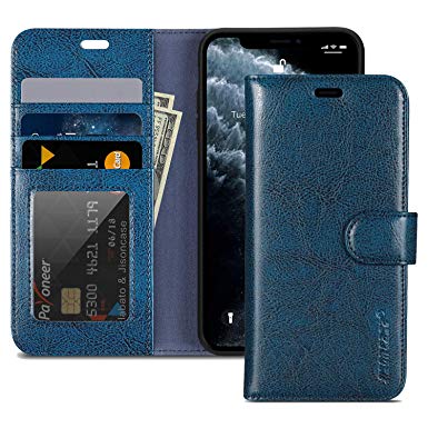 JISONCASE iPhone 11 Wallet Case, Anti-Slip Genuine Leather iPhone 11 Wallet Case with Cards Holder & Magnetic & RFID Blocking, Protective Cover Flip Case for Apple iPhone 11-6.1" 2019 Blue