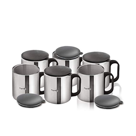 Pigeon - Stainless Steel Coffee Cup Set of 6 (With Lid)
