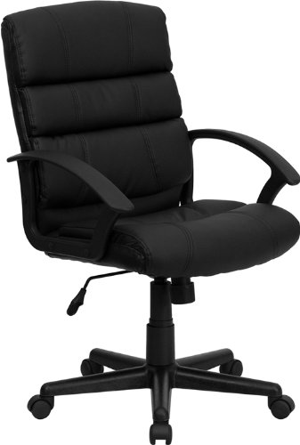 Mid-Back Black Leather Swivel Task Chair