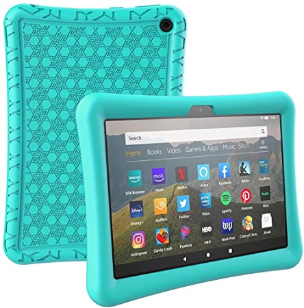 AVAWO Silicone Case for All-New Kindle Fire HD 8 2020 & Fire HD 8 Plus (Latest 10th Generation, 2020 Release) - Anti Slip Shock Proof Drop Protective Kids Case for Fire HD 8 & HD 8 Plus, Turquoise