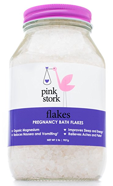 Pink Stork Flakes: Pregnancy Bath Flakes - Organic Magnesium from the Dead Sea - For Morning Sickness, Energy Levels, Pregnancy Aches and Pains, Hydration, and Sleep Quality - Use in Bath or for Foot Soaks - Extremely Pure, Zero Fillers
