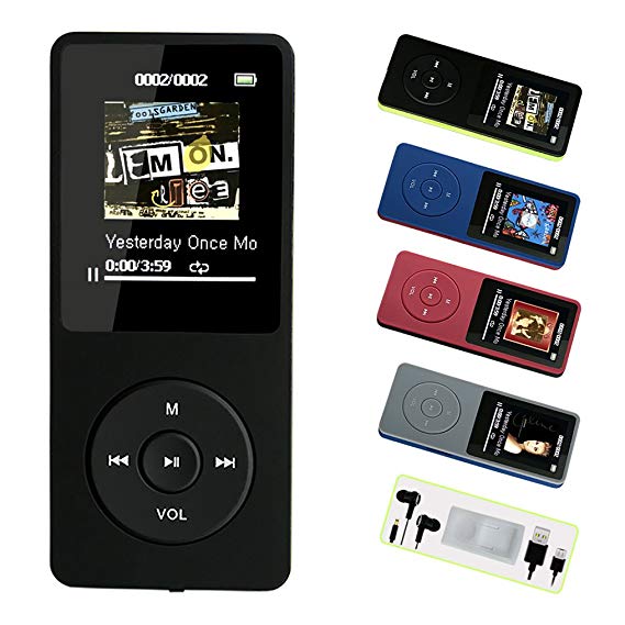 FenQan MP3 Player, MP3 Music Player HiFi Sound, Portable Multi-color, 8GB Memory Support 64G TF Card,70 Hours Playback 1.7" Colorful Screen, With Multifunction Video, Photo Viewer, FM Radio-Black