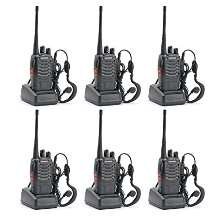 Elephant XuBaofeng BF-888S Walkie Talkies UHF400-470MHz US Charger 16 Channels 2 Way Radio with Flashlight (Black,Pack of 6)