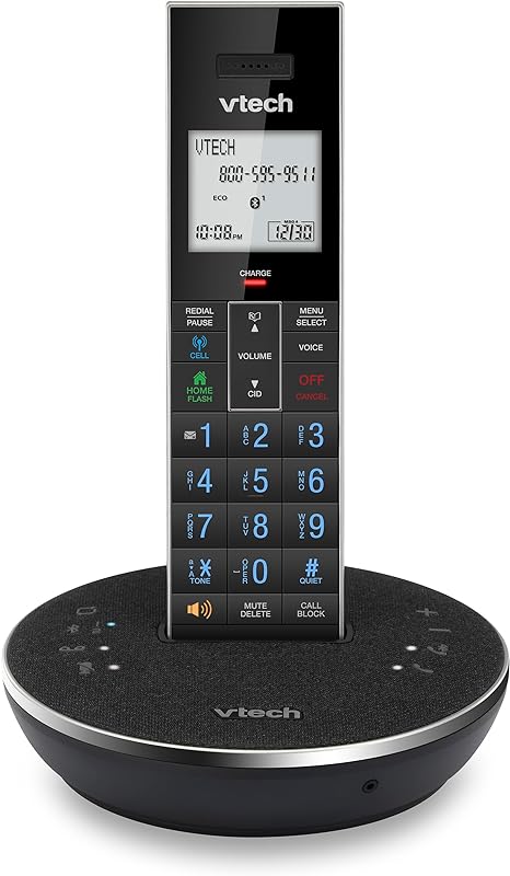 VTech LS6381 DECT 6.0 Cordless Phone with Bluetooth Speaker, Echo Cancellation, Noise Reduction, Music Streaming, Landline Phone with Answering Machine Easy to Read Smart Call Blocker