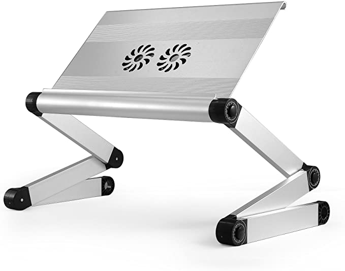 WorkEZ Executive Adjustable Ergonomic Laptop Cooling Stand Lap Desk for Bed Couch with 2 Fans & 3 USB Ports folding aluminum desktop riser tray height tilt angle portable macbook cooler cooling,Silver