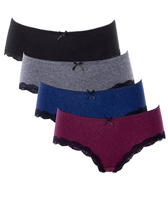 ATTRACO Women's Cotton Brief Panties Soft Underwear Lace Trim 4 Pack