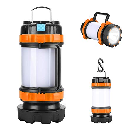 LED Camping Lantern Rechargeable, Brightest Flashlight with 800 Lumens, 4 Lighting Modes, 4000mAh PowerCore, IPX4 Waterproof, Portable for Emergency (Black orange)