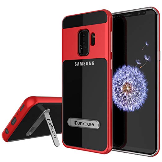 Galaxy S9 Plus Case, PUNKcase [Lucid 3.0 Series] [Slim Fit] [Clear Back] Armor Cover w/Integrated Kickstand, Drop Protection & PUNKSHIELD Screen Protector for Samsung Galaxy S9  [Red]