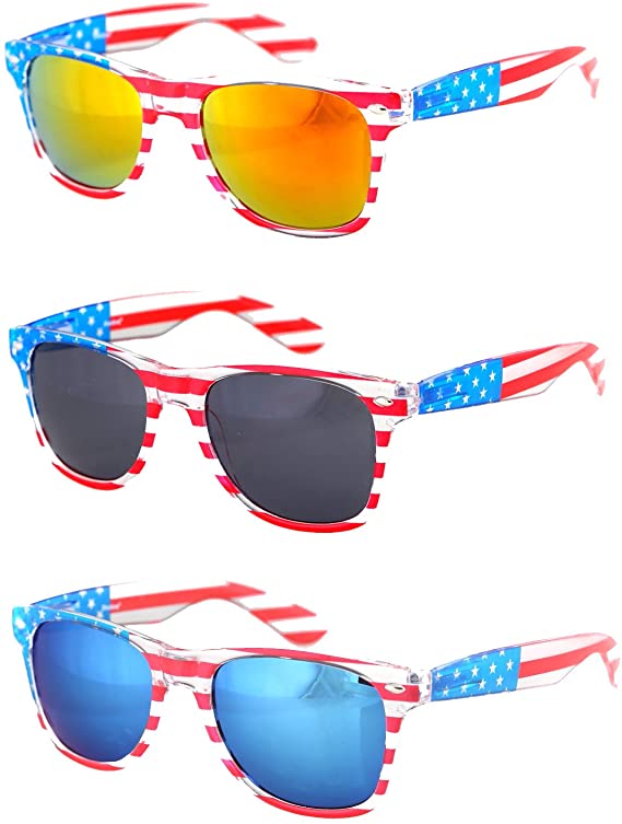 American America USA Flag Sunglasses Patriotic Clear Frame Classic 80s SHADERZ