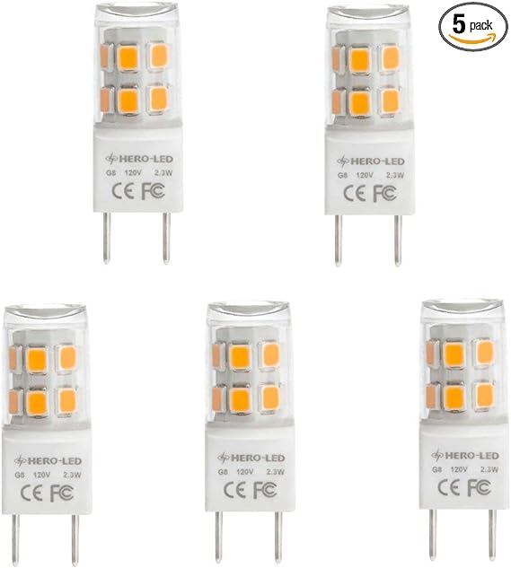 G8-17S-DW T4 G8 LED Halogen Xenon Replacement Light Bulb, 2.3W, 20W Equivalent, Under-Counter Lights, Puck Lights, Daylight White 5000K, 5-Pack(Not Dimmable)