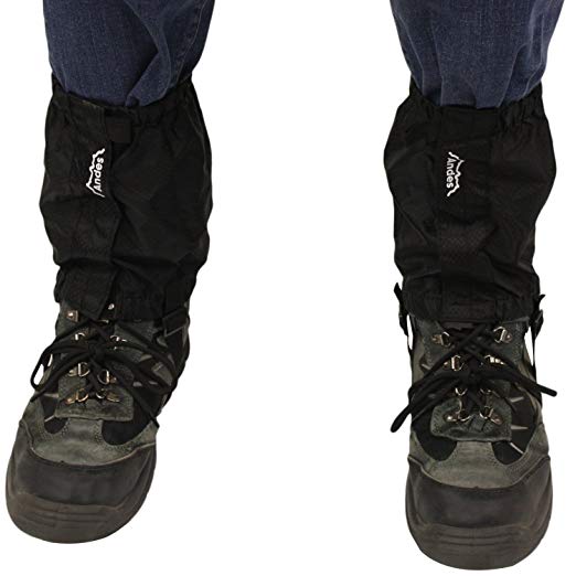 Andes Black Waterproof Ankle Gaiters, For Walking, Trekking, Hiking Boots - Fits Sizes UK 5 - 11.5