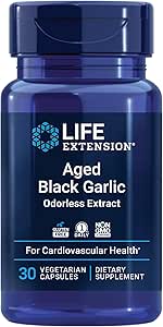 Life Extension Aged Black Garlic, Heart Health Support Supplement, Blood Pressure Health Support, Cholesterol Health Support, Once-Daily, Gluten Free, Vegetarian, Non-GMO, 30 Capsules