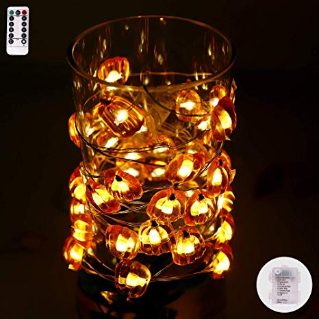 String Lights Pumpkin Shape,13ft 40LEDs Copper Wire Battery-Operated with Remote-8 Modes Timer for Indoor Outdoor, Wedding, Birthday Ornament, Patio, DIY Home Parties