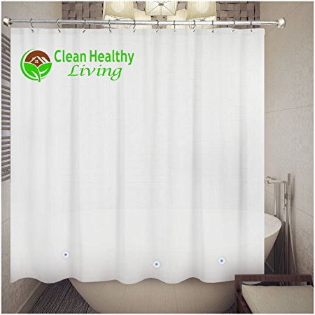 Heavy Duty PEVA Shower Liner / Curtain: Odorless & Anti Mold (with Magnets & Suction Cups). It's 70 x 71 in. long and Heavy Weight - White Color