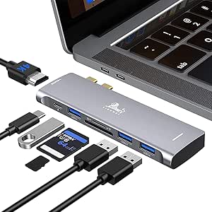 USB C Hub Adapter for MacBook Pro/Air with 4K HDMI,100W PD 40Gbps Thunderbolt 3, SD/TF Card Reader, 3 USB 3.0, Multiport Dongle for MacBook Pro - Light Grey