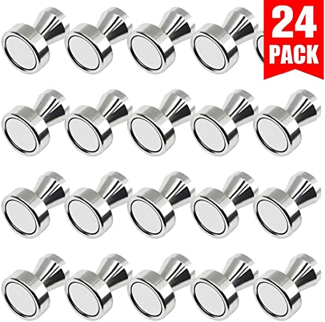 Grtard 24pack Magnetic Push Pins, Refrigerator Magnets, Brushed Nickel Push Pin Magnets Perfect for Fridge Magnets, Office Magnets, Whiteboard Magnets, Map Magnets