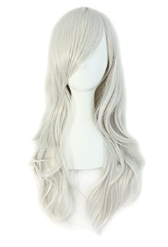 MapofBeauty 28" 70cm Long Curly Hair Ends Costume Cosplay Wig (Silver Gray)