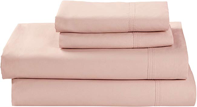 Rivet Percale 100% Organic Cotton Bed Sheet Set, Easy Care, Full, Peach Pink