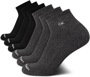 Calvin Klein Men's Quarter Socks - 6 Pack Cushioned Mini Crew Athletic Socks for Men - Breathable Men's Sports Socks (7-12)