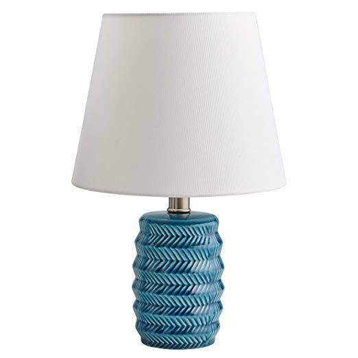 Rivet Mid Century Modern Geometric Ceramic Living Room Table Lamp With Light Bulb and White Shade - 15.5 Inches, Blue