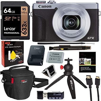 Canon PowerShot G7 X Mark III 20.1MP 4K Digital Camera (Silver) with 4.2X Optical Zoom Lens 24-100mm f/1.8-2.8 Silver 3638C001 with 64GB Memory, Tripod, Camera Bag, HDMI Cable, Cleaning Kit Bundle