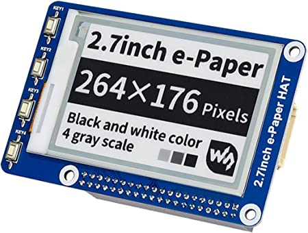 2.7inch E-Ink Display HAT,264x176 Pixel Black,White Two-Color 3.3V/5V E-Paper Screen LCD for Raspberry Pi 4B/3B /3B/2B/Zero/Zero W/Zero WH and Jetson Nano SPI Interface Support Full Refresh