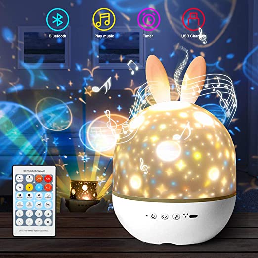 Night Lights for Kids with Music, Star Projector Night Light Lamp 2 in 1 Kids Night Light Projector with Blutooth Music Speaker for Baby Kids Bedroom Living Room