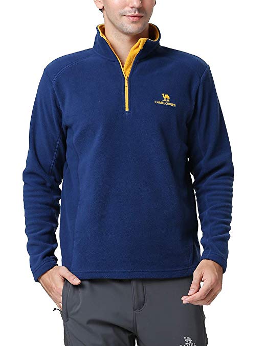 Camel Half Zip Fleece Jacket Men Long Sleeve Pullover Lightweight Outdoor Sweatshirt