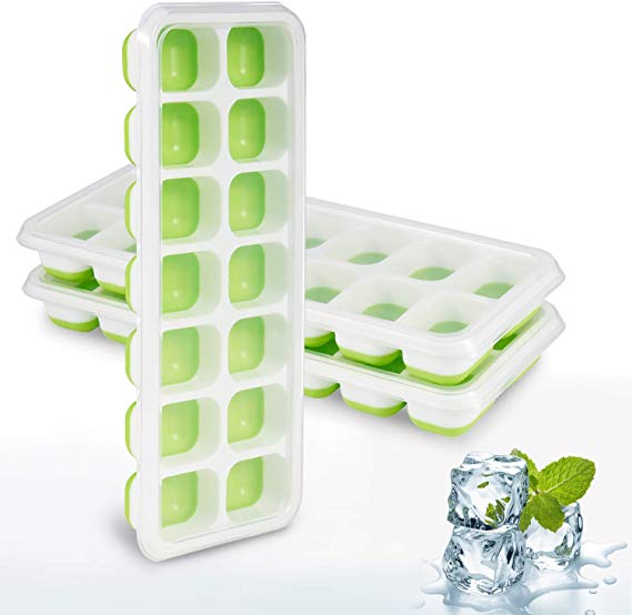 Ice Cube Trays, 3 Pack Silicone Easy-Release and Flexible Ice Trays with Spill-Resistant Removable Lid - BPA Free, Durable and Dishwasher Safe