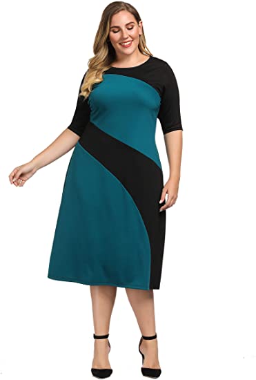 Chicwe Women's Plus Size Stylish Contrast Ponte Dress - Knee Length Casual and Work Dress