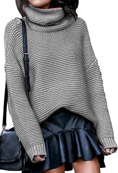 Angashion Women's Casual Long Sleeve Turtleneck Cable Knit Oversized Pullover Sweater Tops