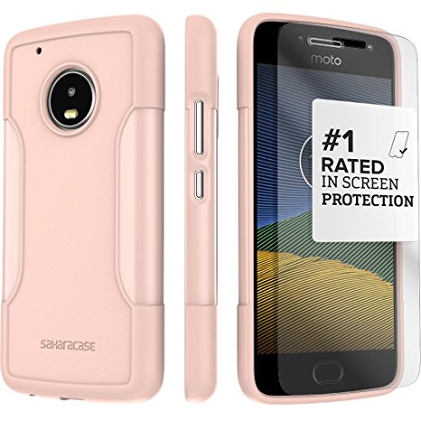 Motorola G5 Plus Case, (Rose Gold) SaharaCase Protective Kit Bundle with [ZeroDamage Tempered Glass Screen Protector] Premium Finish Slim Fit [Shockproof Bumper] Rugged Protection - Rose Gold