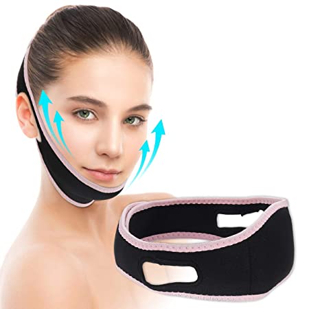 OUTERDO Facial Slimming Strap, Pain Free Face Lifting Belt, Double Chin Reducer, V Line Face Lift for Women Eliminates Sagging Skin Lifting Firming Anti Aging(PINK)