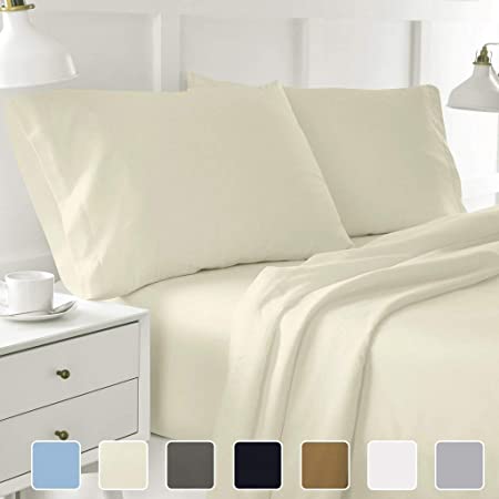 4-Piece Hotel Luxury Bed Sheets - Premium Collection 1800 Series Ultra-Soft Brushed Microfiber Sheet Set - Hypoallergenic - Wrinkle Resistant - Deep Pocket fits upto 16" (Queen, Ivory)
