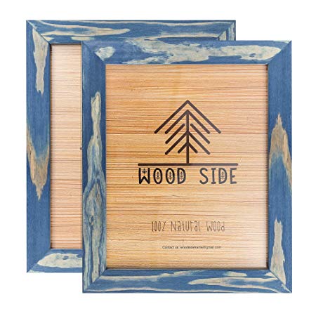 Rustic Wooden Picture Frames 8x10 - Navy Blue - Set of 2-100% Natural Eco Solid Wood and High Definition Real Glass for Wall Mounting Photo Frame
