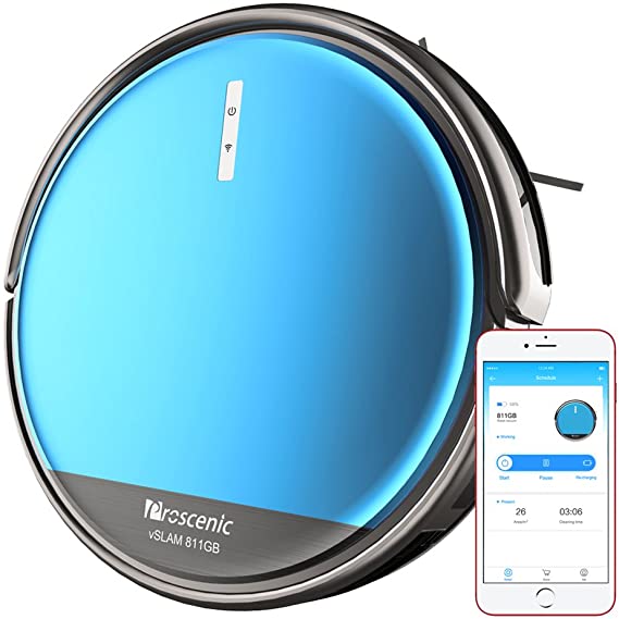 Proscenic 811GB Robotic Vacuum Cleaner with APP and Alexa, Boundary Magnetic Marker, Electric Control Water Tank(3 speeds) & Slim Design for Hard Floors, Blue