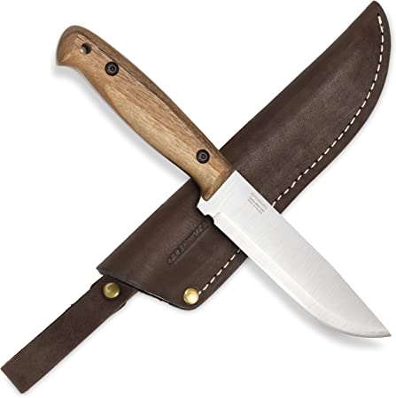 BPS Knives ADV Basic - Bushcraft Knife - Fixed-Blade Carbon Steel Knife with Leather Sheath - Outdoor Full Tang Knife - Camping Knives - Survival Tactical Camp Knife - Utility Knife