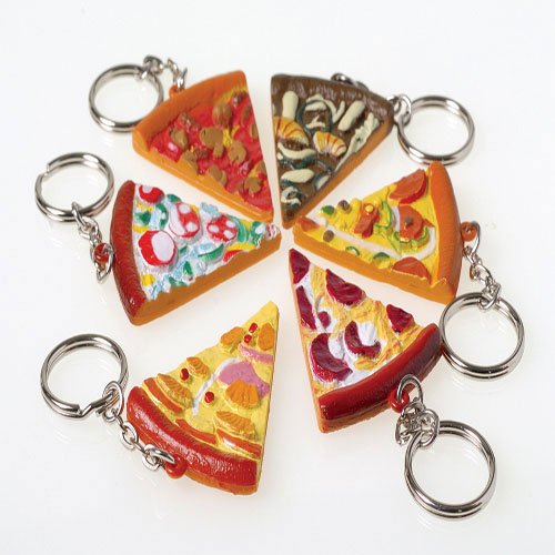 US Toy - Assorted Pizza Slice Key Chains, 1.75", Made of Plastic, (1-Pack of 12)