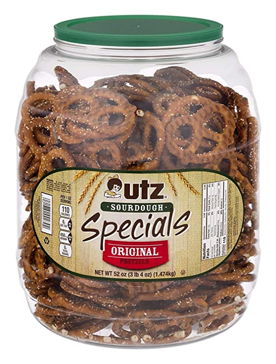Utz Sourdough Specials Pretzels – Classic Sourdough Pretzel Knot Twist, Perfectly Salted Crunchy Sourdough Pretzel with Zero Cholesterol per Serving, 52 oz. Barrel